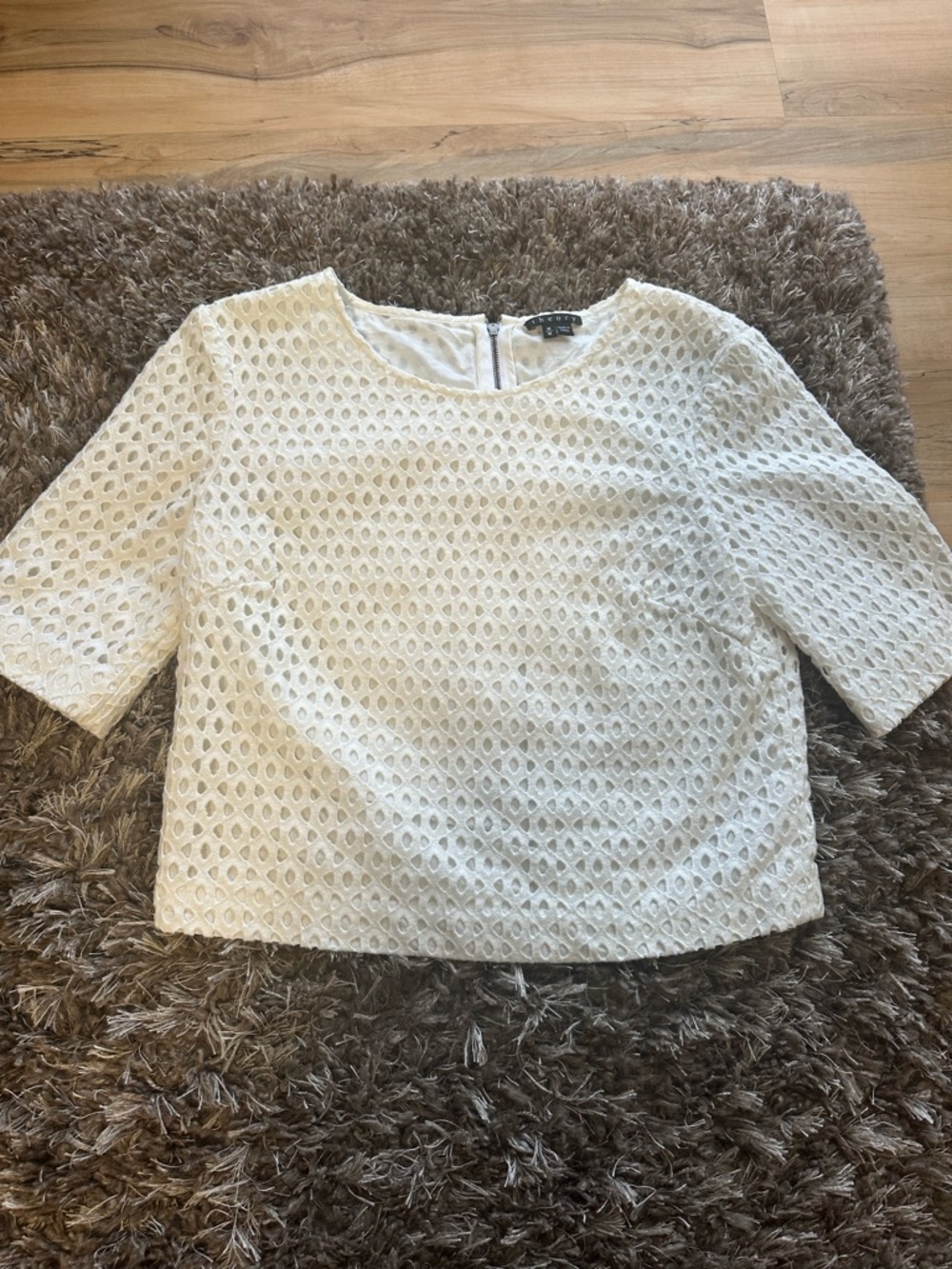 Theory White Lace Boxy Short-Sleeve Top